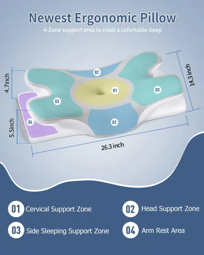 Miniatura 3 de Almohada Cervical para Alivio del Dolor de Cuello - Almohada Ergonómica para Dormir de Lado, Almohada de Espuma Viscoelástica con Contorno