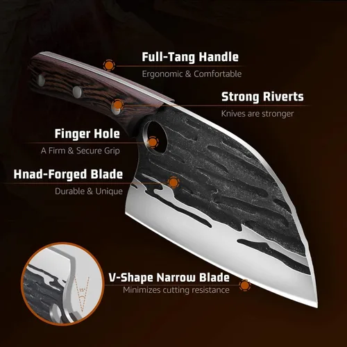 Miniatura 4 de Huusk Cuchillo de chef serbio mejorado, cuchillo japonés para cortar carne, cuchillos de carnicero forjados con vaina, cuchillos de cocina de espiga