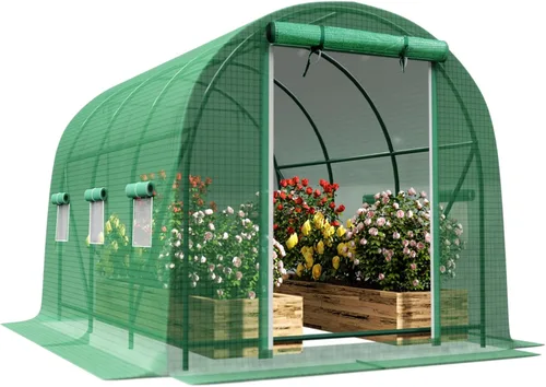Miniatura 3 de Invernadero de túnel con entrada, casa caliente portátil para plantas con puertas de malla con doble cremallera y 6 ventanas de malla, casa cálida