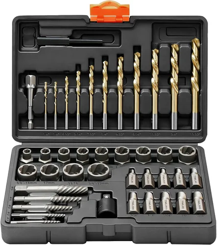 Miniatura 9 de Coobeast - Juego de 26 extractores de pernos y brocas izquierdas, extractor fácil para tornillo con juego de extractor de brocas inversas