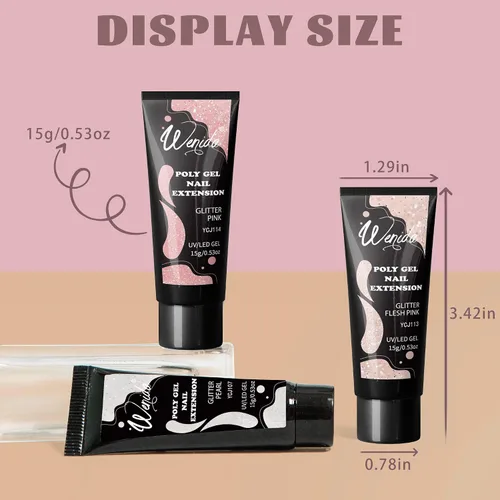 Miniatura 3 de Kit de gel de extensión de uñas, juego de gel transparente con purpurina para arte de manicura de uñas en casa
