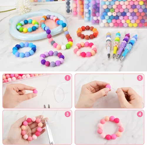 Miniatura 6 de ZIFTY 150 cuentas de silicona para hacer llaveros de 0.59 pulgadas, 30 colores, cuentas focales de silicona redondas sueltas para bolígrafos, collar