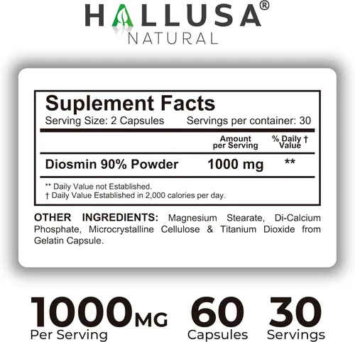 Miniatura 6 de Hallosmine Advance Diosmin 1000 mg + crema gratis para venas, soporte para la circulación, venas, piernas pesadas y venas varicosas – Castaño