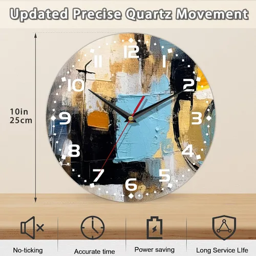 Miniatura 2 de Reloj de pared, arte abstracto colorido, pintura al óleo, reloj de pared silencioso sin tictac, funciona con pilas, 10 pulgadas, decoración