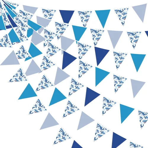 Miniatura 9 de Decoraciones náuticas costeras de 32 pies para fiestas de playa, lazo azul, estrellas de mar, conchas de mar, banderines de tela con banderines