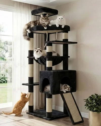 Miniatura 12 de Heybly Árbol para gatos resistente, torre de 64.2 pulgadas de alto para gatos grandes de interior con estructura ampliada, muebles para gatos