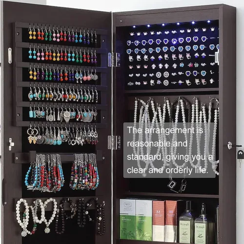 Miniatura 6 de GISSAR Armario de joyería con espejo de longitud completa, 6 luces LED, armario de joyería montado en la pared sobre la puerta, organizador de joyas
