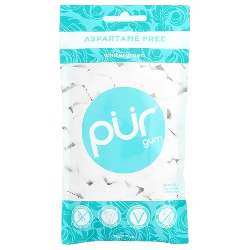 Pur Goma de mascar Wintergreen, 2.82 oz - 60 piezas por paquete - 12 paquetes por caja.