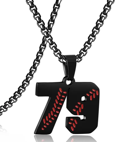 Miniatura 56 de SKQIR Colgante de número de jersey de béisbol para hombres y niños - Cadena de acero inoxidable para atletas - Negro