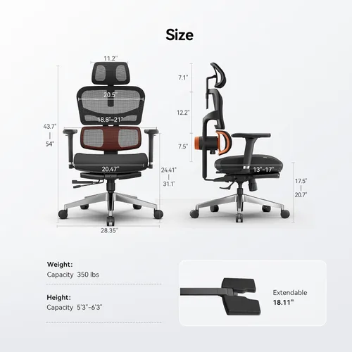 Miniatura 3 de Newtral Silla ergonómica de oficina con soporte lumbar completamente adaptable, función de inclinación de 136°, silla de escritorio para computadora
