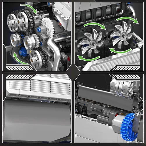 Miniatura 3 de Mould King 10213 V8 Kit de construcción de modelo de motor, motor mecánico inteligente de chip con pistones móviles y cigüeñal, más de 744 piezas