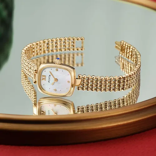 Miniatura 6 de FIYTA Reloj dorado pequeño para mujer, caja rectangular vintage, relojes de pulsera de acero inoxidable para mujer