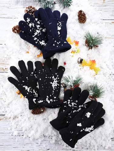 Miniatura 4 de SATINIOR 3 pares de guantes de invierno de forro polar para niños, guantes de dedos completos cálidos para niños y niñas, suministros de actividades