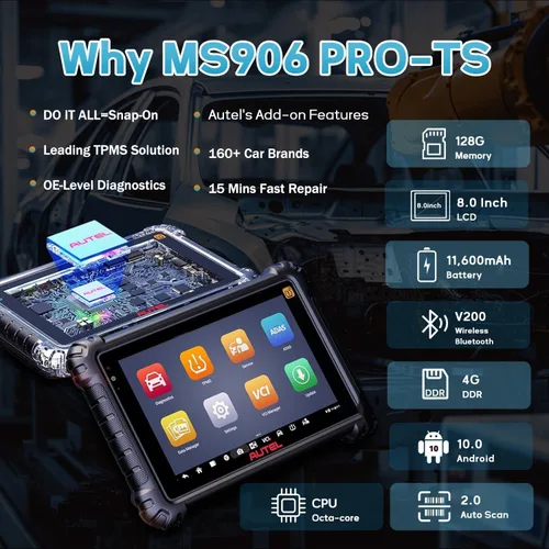 Miniatura 9 de Autel MaxiSys MS906 Pro TS Escáner OBD2 profesional con programación TPMS ECU Coding 36+ funciones de servicio, herramienta de diagnóstico