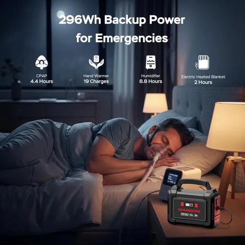 Miniatura 7 de MARBERO Generador solar de 296 Wh con paneles solares, estación de energía portátil de 60 W con generador solar de onda sinusoidal pura de 300 W