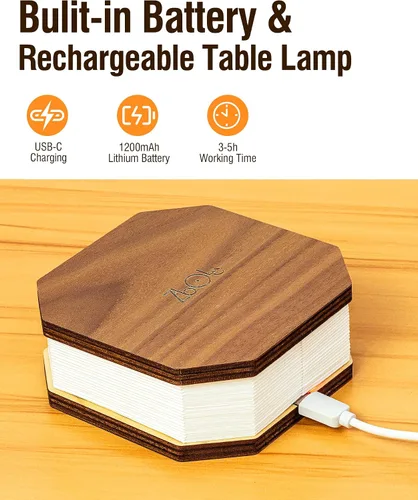 Miniatura 3 de Originality - Lámpara de acordeón plegable, lámpara de escritorio de madera portátil, regalos japoneses, linterna de papel LED creativa con USB