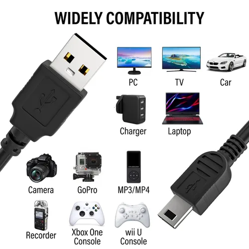 Miniatura 6 de Maeline Cable USB 2.0 para cámara Mini USB de carga Mini B Cable Perfecto (paquete de 1) Negro