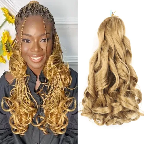 Miniatura 43 de Cabello rizado francés para trenzar de 12 pulgadas, 8 paquetes de cabello rizado preestirado para trenzas de caja, rizos franceses, trenzas