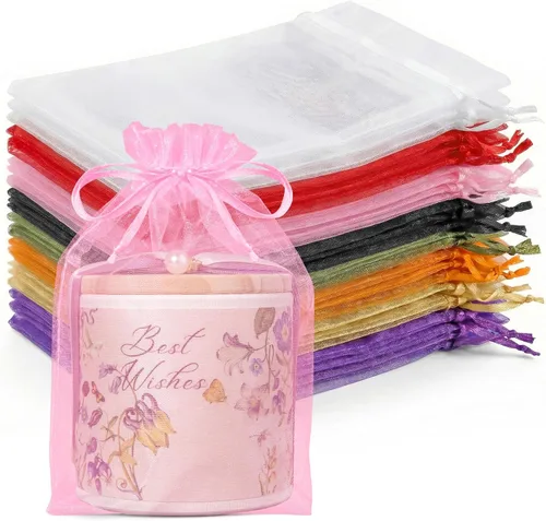 Miniatura 7 de Crweety 50 bolsas de organza blanca de 6 x 9 pulgadas, bolsas de regalo de malla grandes con cordón, bolsas de joyería, bolsa de malla con cordón