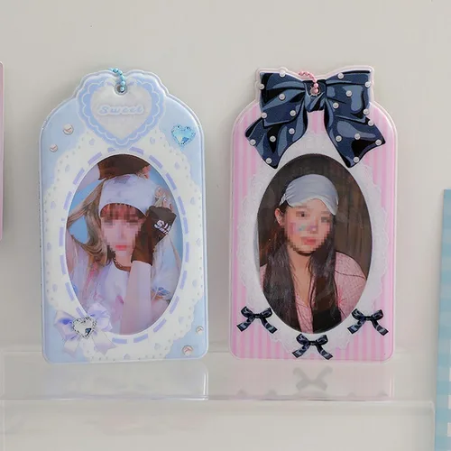 Miniatura 3 de Kpop - Mini álbumes de fotos de 3 pulgadas, 40 bolsillos, soporte para tarjetas fotográficas con lazo, patrón de corbatín, álbum de fotos para Azul