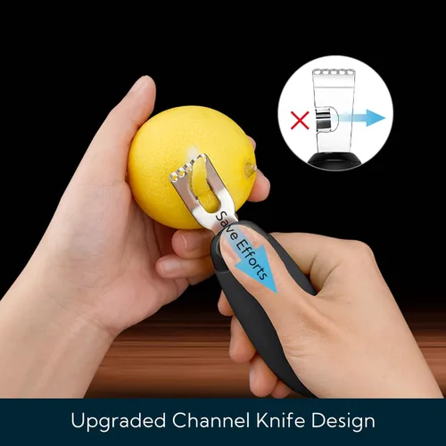 Miniatura 2 de KITCHENDAO Pelador Rallador de Cítricos y Limón para Ahorrar Esfuerzo, Herramienta Peladora de Cáscara de Limón Ultra Afilada con Giro para Bar Negro