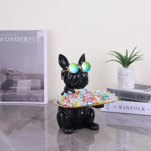 Miniatura 9 de suruim Regalos de Bulldog Francés Portallaves Bandeja para Dulces Decoración del Hogar Estatua de Mayordomo de Resina Cuenco para Llaves Mesa