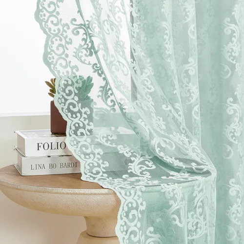 Miniatura 34 de Cortinas de encaje transparentes FOLKSIDE de 72 pulgadas de largo, juego de 2 cortinas florales victorianas de paisley para sala de estar, recámara