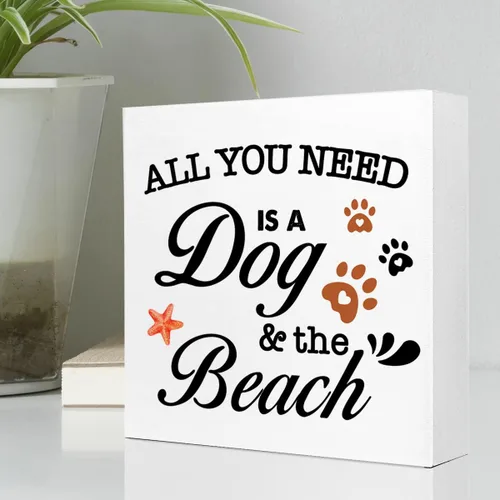 Miniatura 3 de Letrero de madera con texto en inglés «All You Need is a Beach» para decoración de escritorio, con cita rústica de perro, mamá, hogar, dormitorio
