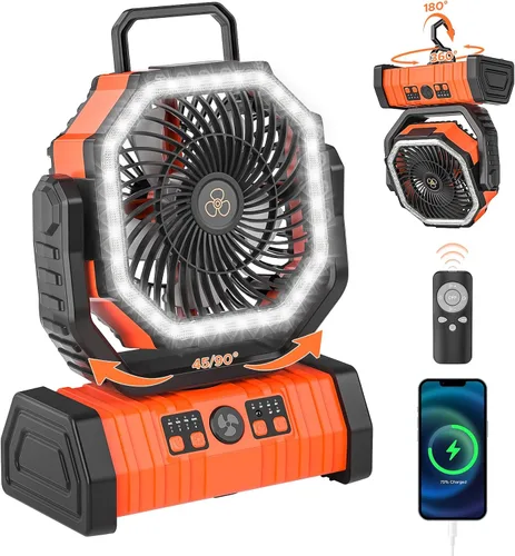 Miniatura 8 de Ventilador recargable de camping con linterna LED, 20,000 mAh, ventilador de escritorio auto-oscilante recargable con batería, control remoto