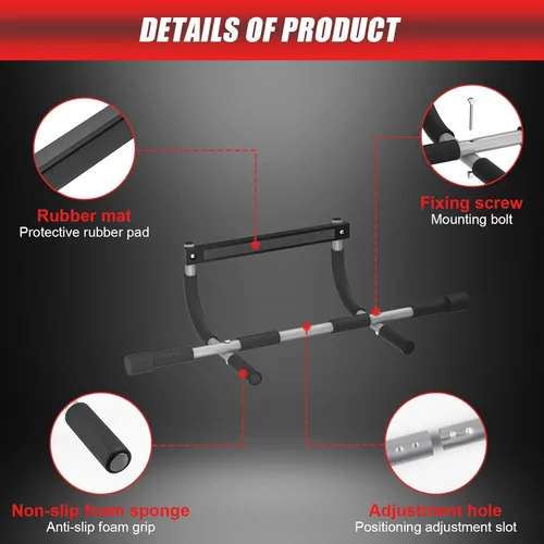 Miniatura 7 de Barra de dominadas para puerta, barra de dominadas portátil para entrenamiento de fuerza, barra de entrenamiento de fitness corporal con acero