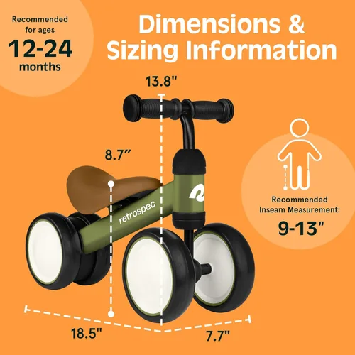 Miniatura 4 de Retrospec Cricket - Bicicleta de equilibrio para bebés con 4 ruedas para edades de 12 a 24 meses - Juguetes para bebés y niños pequeños de 1 año