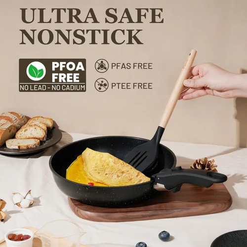 Miniatura 3 de KIKCOIN Juego de 20 Piezas de Ollas y Sartenes Antiadherentes, Juegos de Utensilios de Cocina Antiadherentes con Mango Desmontable, No Tóxico, Juego