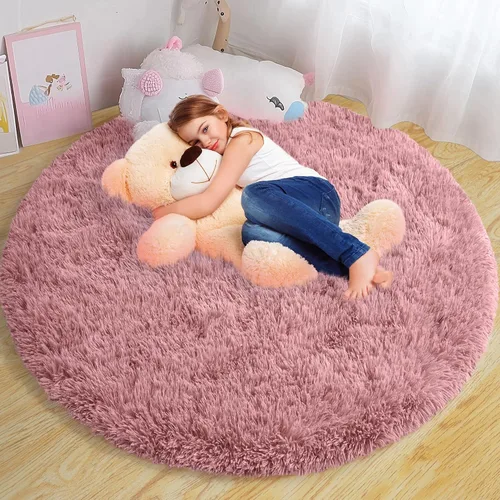 Xexsin - Alfombras redondas y esponjosas de 5 pies, color rosa suave, para dormitorio de niñas, alfombra circular antideslizante para niños, para