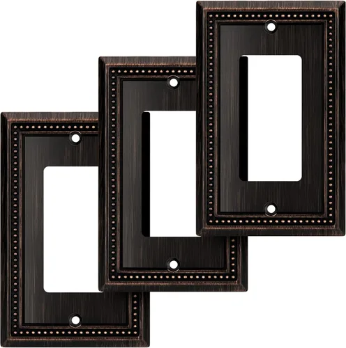 Miniatura 132 de Henne Bery Sunken Pearls - Placa de pared decorativa resistente para interruptor, cubierta para tomacorrientes (doble dúplex, níquel satinado)