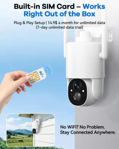 Miniatura 3 de Thybro Cámara de seguridad 4G LTE No requiere WiFi: 2K HD, alimentado por energía solar, PTZ de 360° y visión nocturna infrarroja - Vigilancia