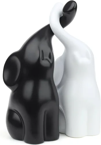 Miniatura 8 de LAIDANLA Elefantes beige y grises, moderno juego de esculturas de cerámica amoroso, figura de elefante de 6.3 pulgadas para decoración de regalos