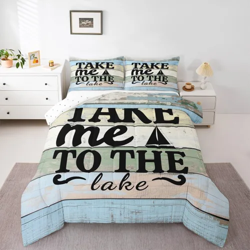 Miniatura 24 de Erosebridal Juego de edredón de reglas del lago, juego de ropa de cama tamaño matrimonial, edredón rústico para niños y niños, decoración de cabaña