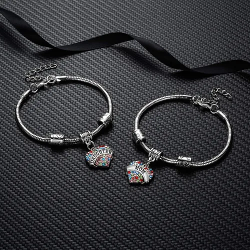 Miniatura 8 de YEEQIN Juego de 2 pulseras con dije de corazón de cristal para mamá e hija, regalo de joyería para madre e hija