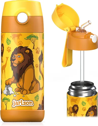 Miniatura 32 de Jarlson® CHARLI - Botella de agua para niños [12 onzas], botella térmica de acero inoxidable con pajilla, botella de agua aislada a prueba