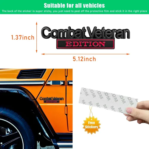 Miniatura 2 de Ziciner Emblema Edición Veterano de Combate, Insignia de Metal 3D Elevado para Guardabarros de Coche con Adhesivo Fuerte, Pegatina Universal