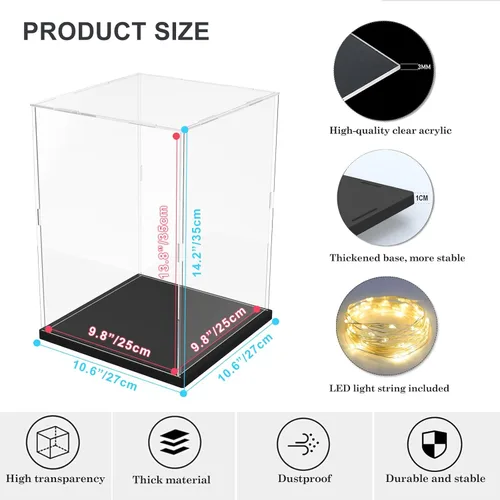 Miniatura 2 de Vitrina de acrílico transparente para coleccionables, caja de exhibición de acrílico con base, escaparate organizador de protección a prueba