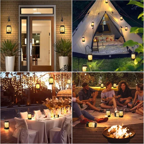 Miniatura 9 de Mlambert Paquete de 4 linternas colgantes solares con estacas, luces de cuerda de hadas solares impermeables para exteriores en frasco Mason, Blanco