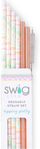 Miniatura 11 de Swig Life Juego de popotes reutilizables con purpurina transparente + popote alto Aqua y cepillo de limpieza, cada popote es de 10.25 pulgadas