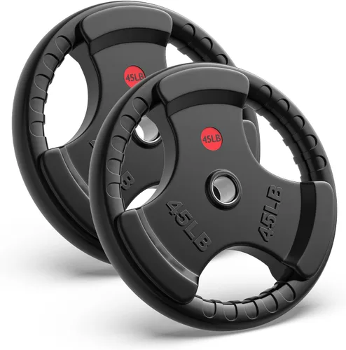 Miniatura 17 de GIKPAL Discos de peso de goma de agarre olímpico de 2 pulgadas para entrenamiento de fuerza, levantamiento de pesas en el hogar y el gimnasio, juego