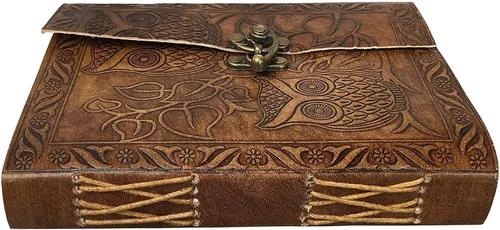 Miniatura 8 de Diario de búho, diario de cuero en relieve de búho, diario de cuero para hombres, diario de cuero para mujeres, diario de papel hecho a mano de 240