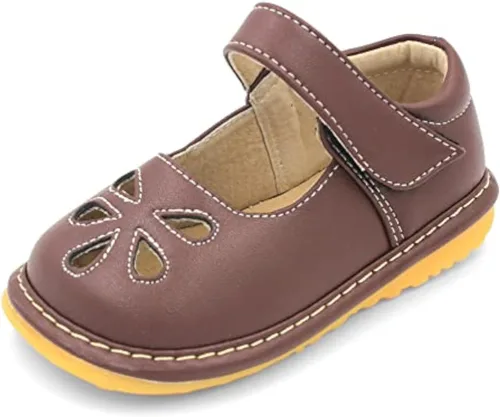 Little Mae's Boutique Mary Jane - Zapatos chirriantes para niñas pequeñas, zapatos ideales para caminar con chirriador extraíble y correa ajustable,
