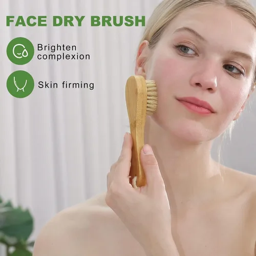 Miniatura 5 de Cepillo corporal de cepillado en seco, cepillo seco de cerdas de jabalí natural, cuerpo exfoliante de bambú, cara, pie, cepillo de limpieza