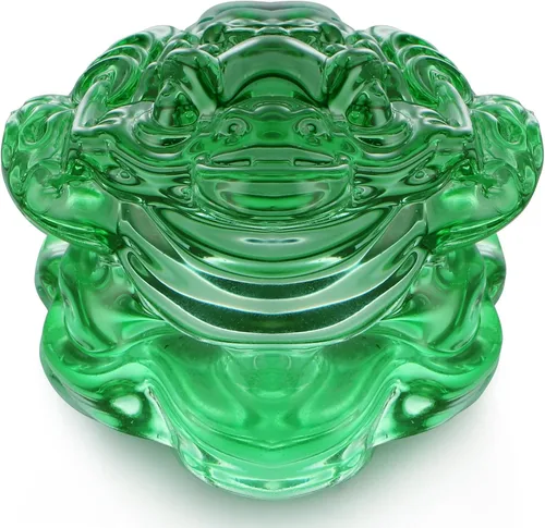 Miniatura 2 de MDLUU Paquete de 2 estatuas de sapo de dinero, ranas de la fortuna de cristal Feng Shui, amuleto de buena suerte para caja registradora, escritorio