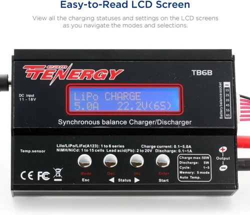 Miniatura 6 de Tenergy 1S-6S Digital Battery Pack Charger for Li-Fe/Li-PO/NiCd/NiMH Packs Balance Charger Discharger w/Tamiya/JST/EC3/HiTec/Deans Connectors + Lipo