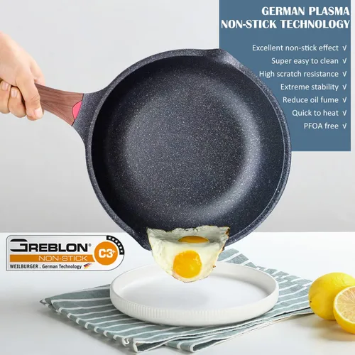 Miniatura 2 de Vinchef Sartén Antiadherente Profunda para Freír con Tapa, Sartén para Saltear de 11 pulgadas/5 cuartos de galón, Tecnología Alemana de Negro